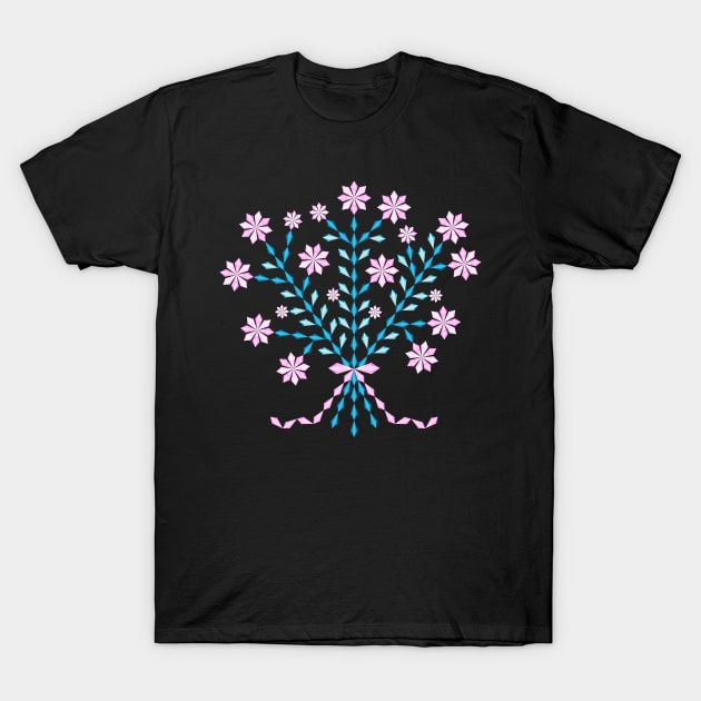 Winter pink flower bouquet with long pink ribbon, version four T-Shirt by kindsouldesign